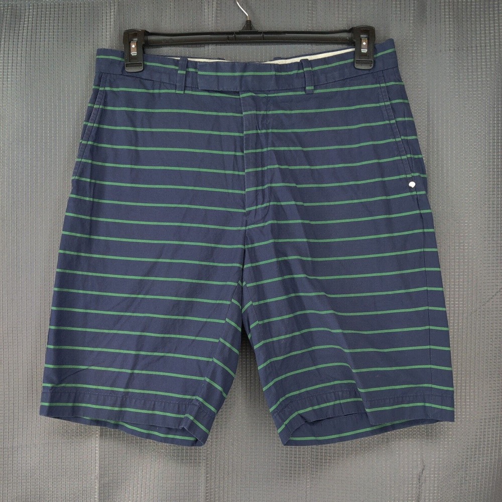 RLX‎ Ralph Lauren Shorts Men 34 Blue Green Striped Flat Front Cotton Golf Casual